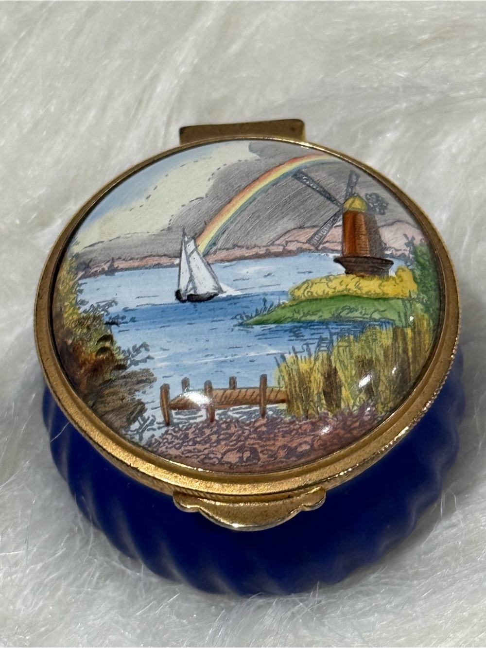 Staffordshire Enamels Vintage Retired Trinket Pill Box Sail Boat